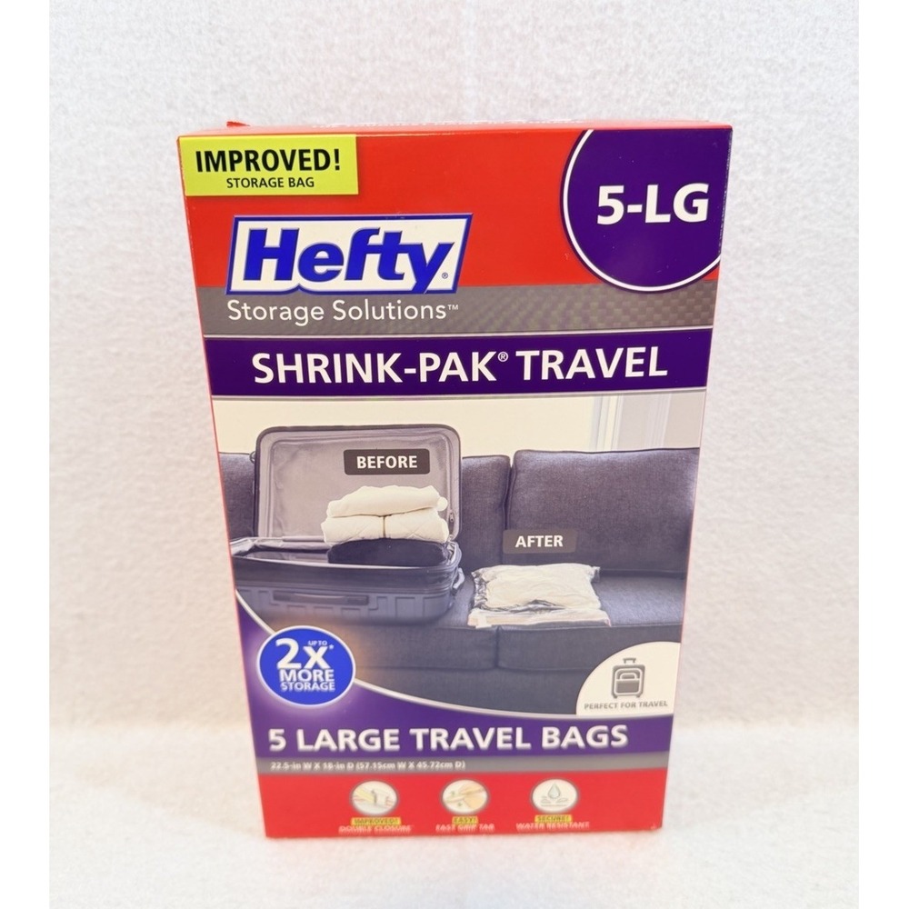 Hefty‎ SHRINK-PAK 5 Large Travel Bags 22.5 L x 18 W